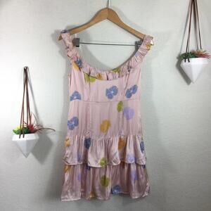 NWT Capulet pink satin floral tiered mini dress